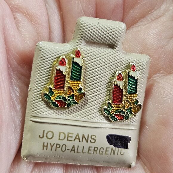 Jo Deans Other - Vintage Jo Deans Christmas Candle Enamel Stud Earrings